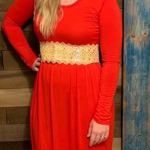 Long Red Dress with Golden Belt